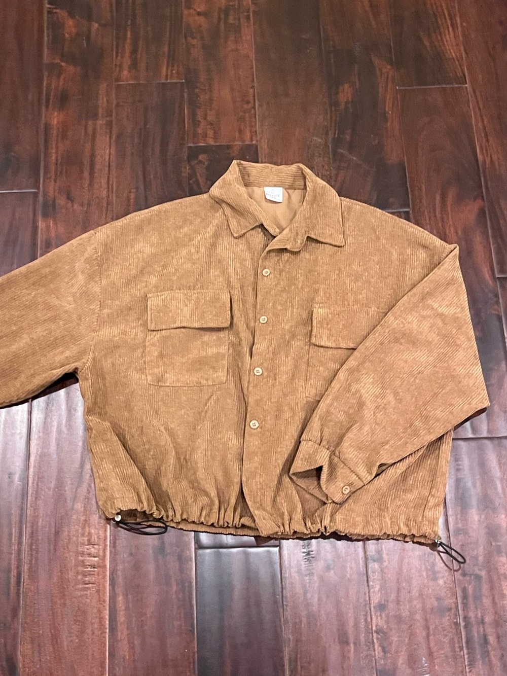 Men's Corduroy Drawstring Hem Jacket in Brown